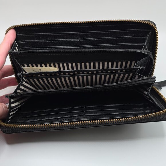Kate Spade New York Black Pebbled Leather Large Continental Zip Around Wallet - Picture 6 of 7